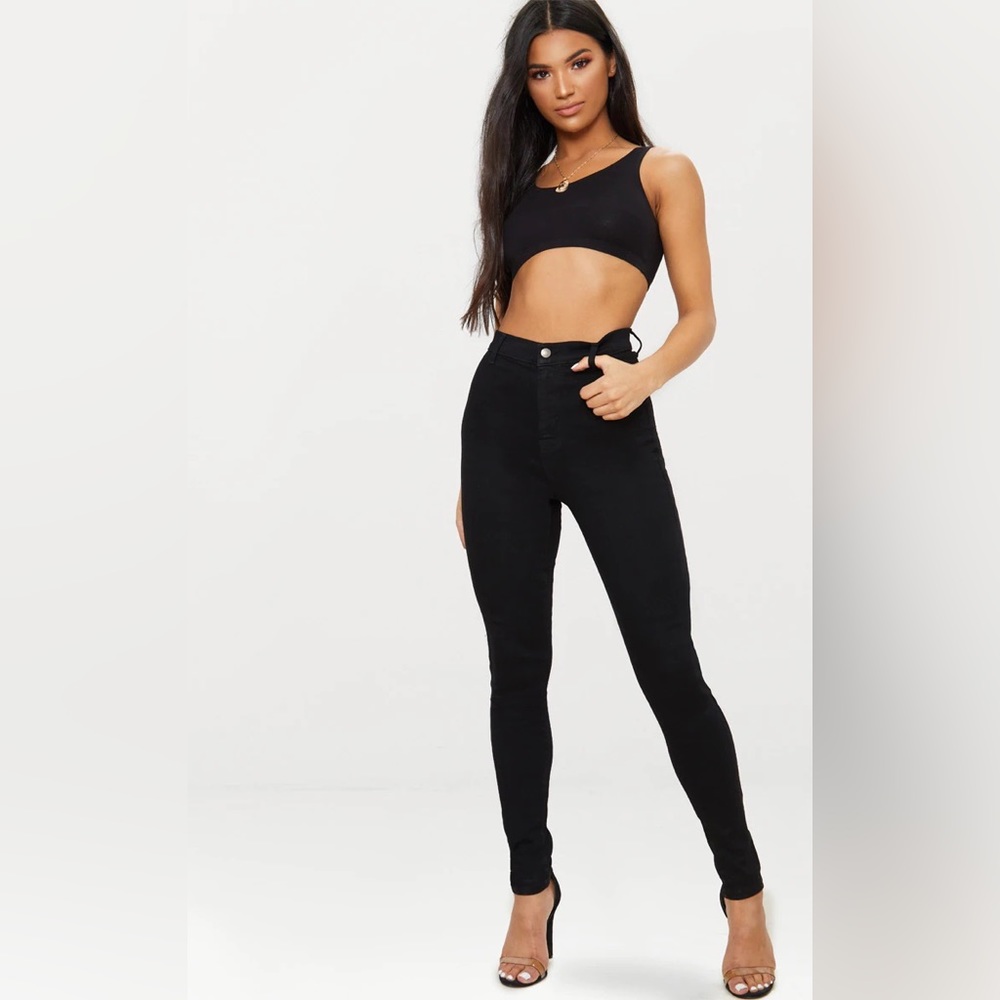 NWT PRETTYLITTLETHING Black Disco Fit Skinny Jeans SZ 4